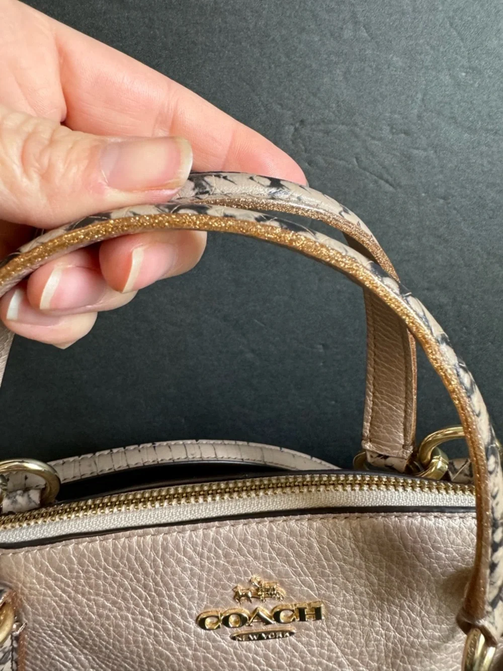 Coach Kelsey Metallic Top Handle Bag Reptile Print Handles Crossbody Purse - Picture 3 of 16